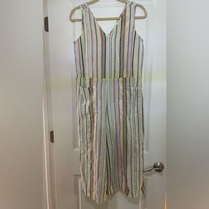 beachlunchlounge Striped Sleeveless Jumpsuit Linen Cotton Blend Medium
